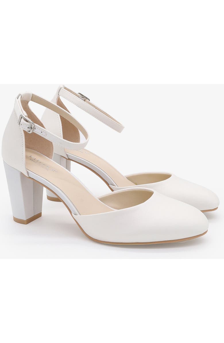 Kailee P Sarah Satin Wedding Block Heel with Ankle Strap, Main, color, White