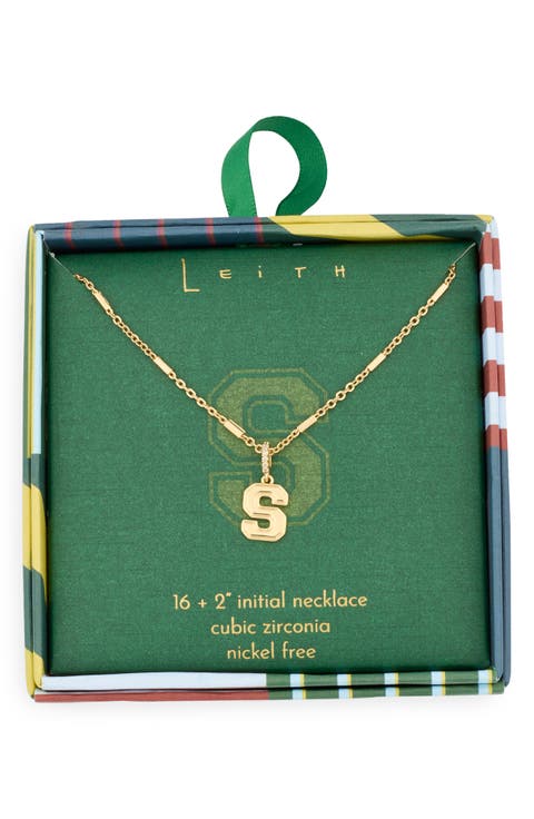 Varsity Font Cubic Zirconia Initial Pendant Necklace