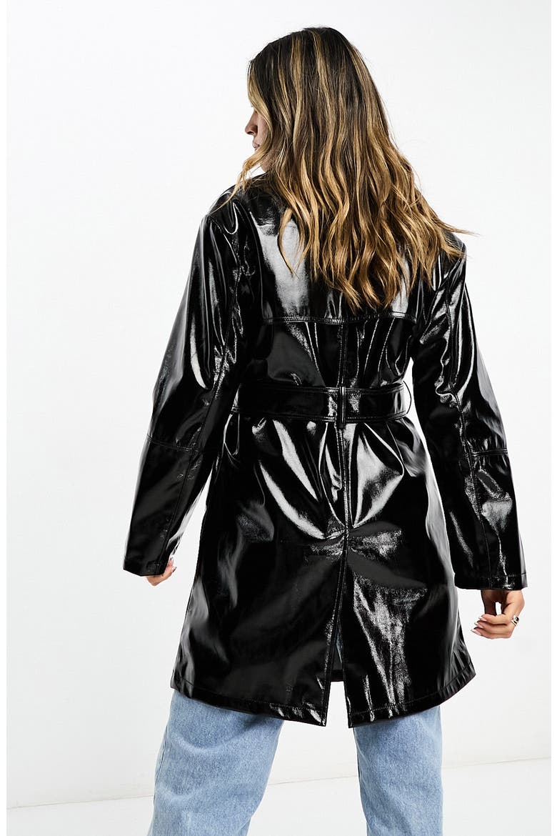Belted Faux Leather Coat, Alternate, color, BLACK