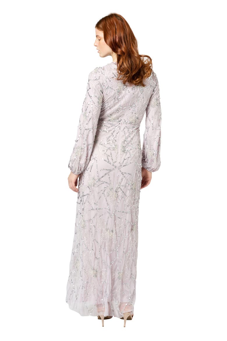 Modest Embellished Sequin Beaded Maxi Dress With Sleeve, Alternate, color, LILAC