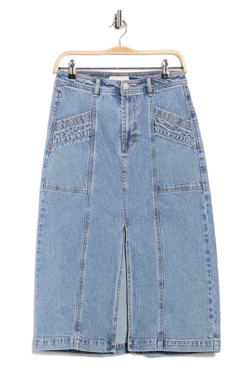 Habitual Center Slit Denim Midi Skirt, Alternate, color, Pacific