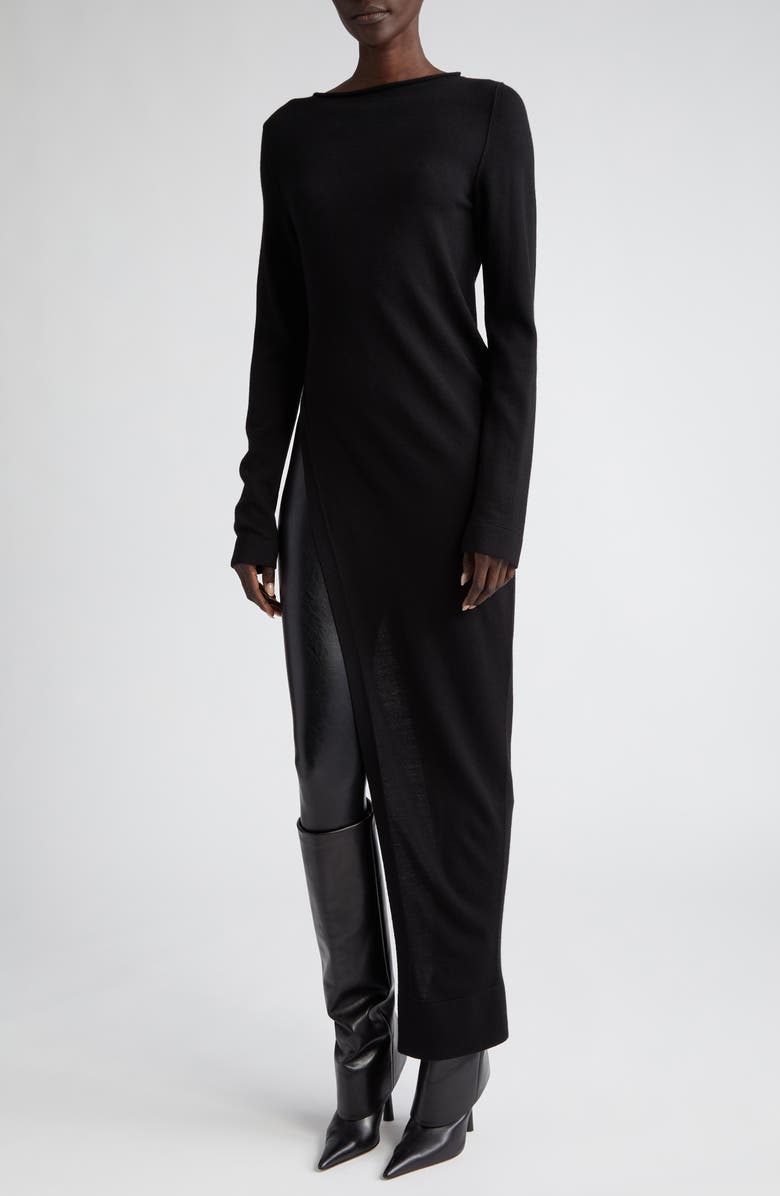 Rick Owens Easy Long Asymmetric Hem Virgin Wool Sweater, Alternate, color, 