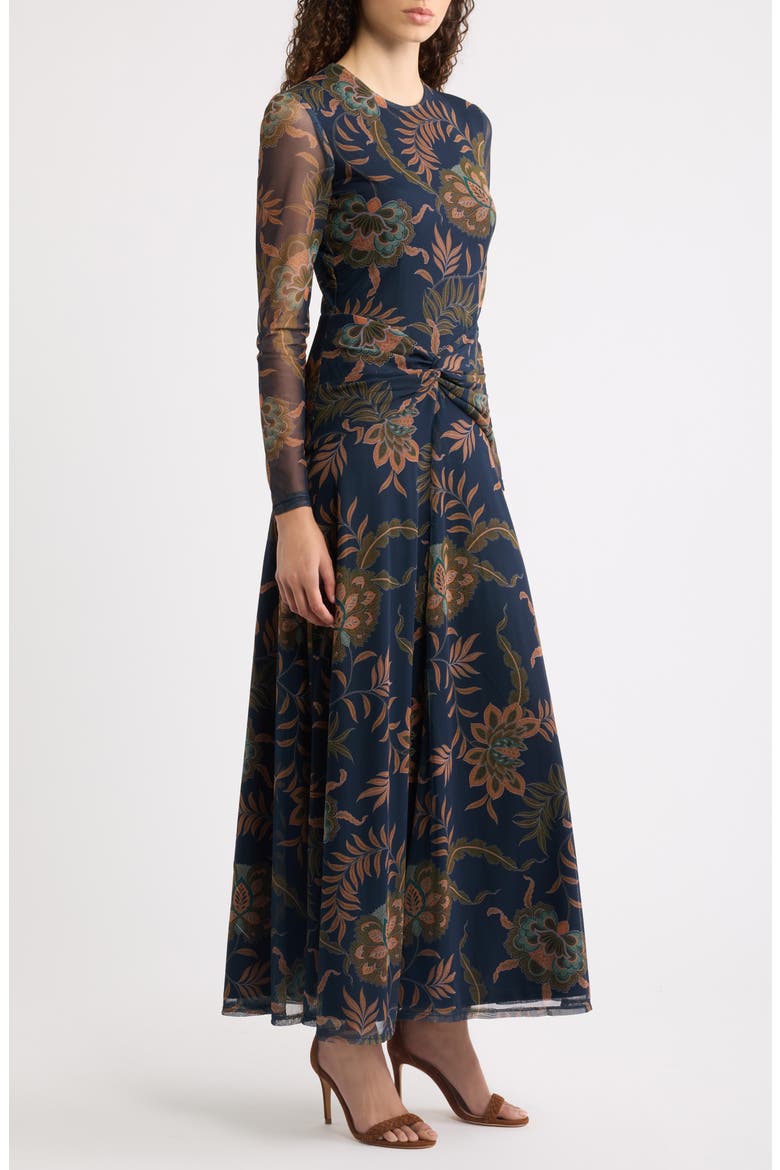 Long Sleeve Floral Print Mesh Maxi Dress, Alternate, color, NAVY MULTI