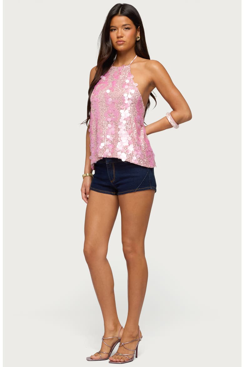 Ellorie Sequin Open Back Halter Top, Alternate, color, PINK