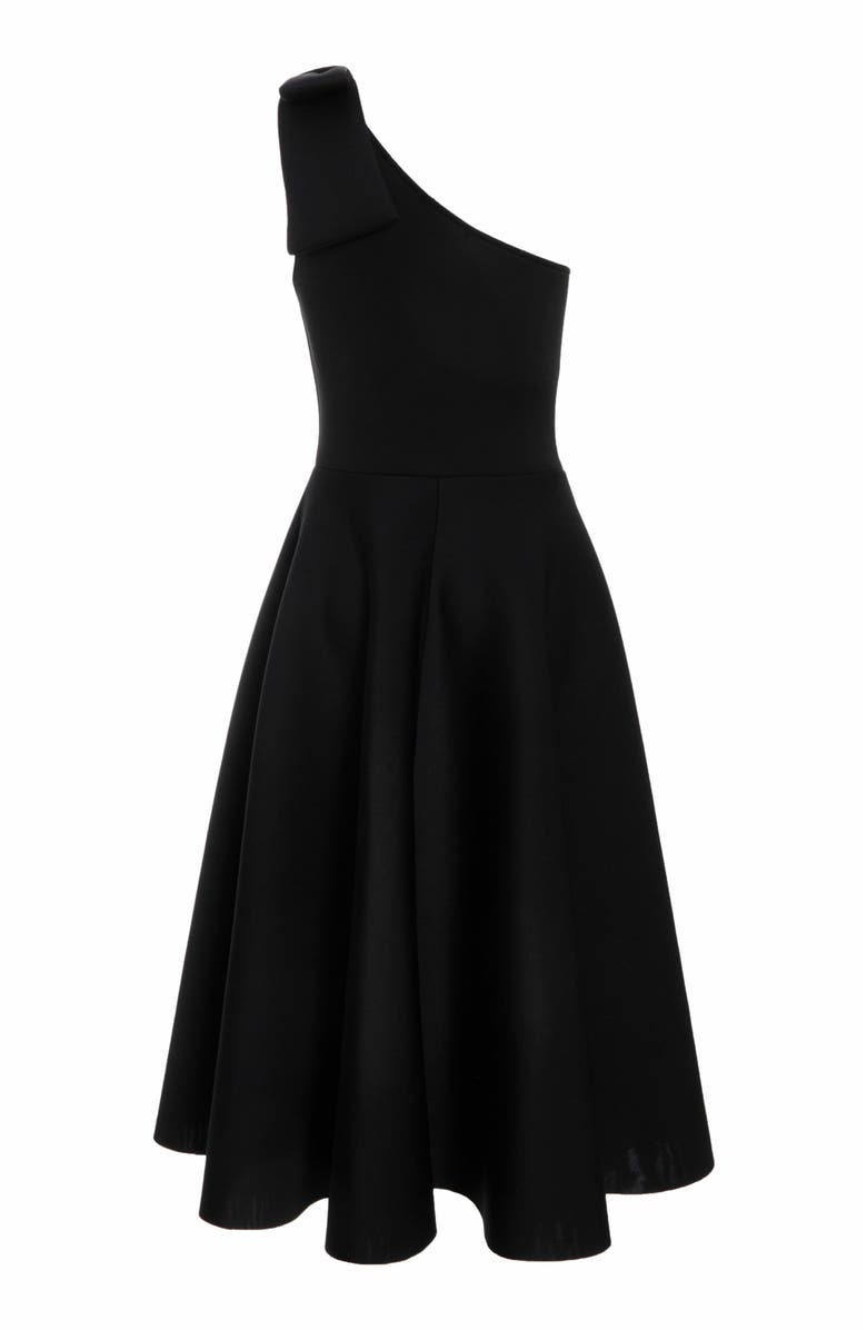 QUIZ Scuba Knit One-Shoulder Bow Skater Midi Dress, Alternate, color, 