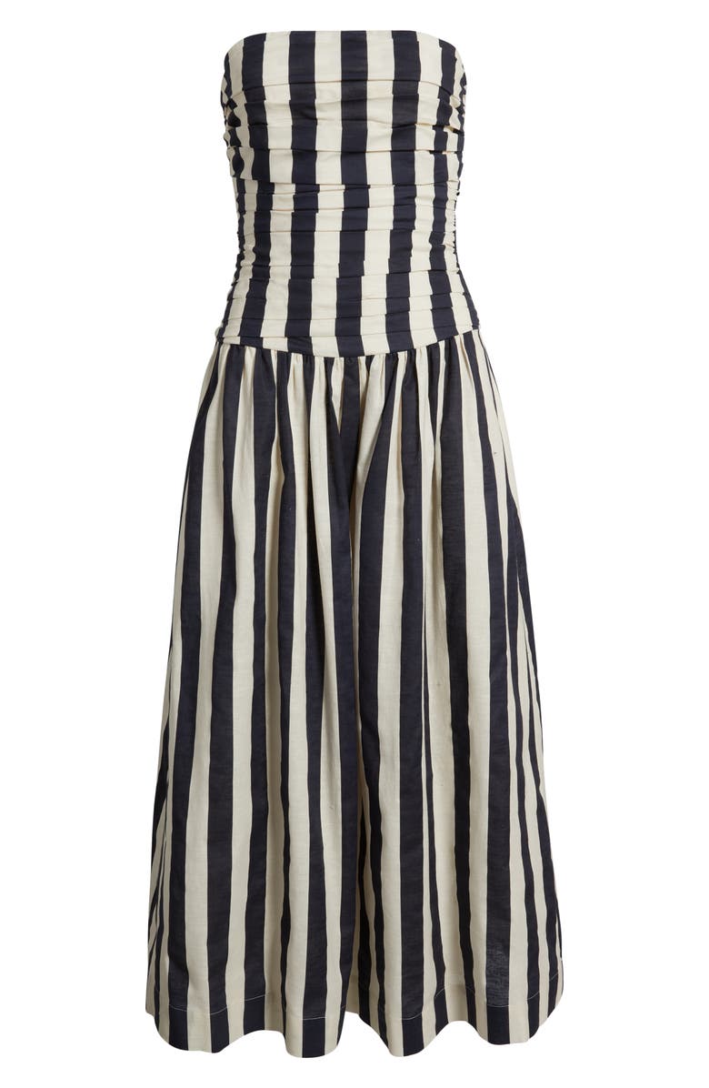 MOON RIVER Stripe Ruched Strapless Midi Dress, Alternate, color,