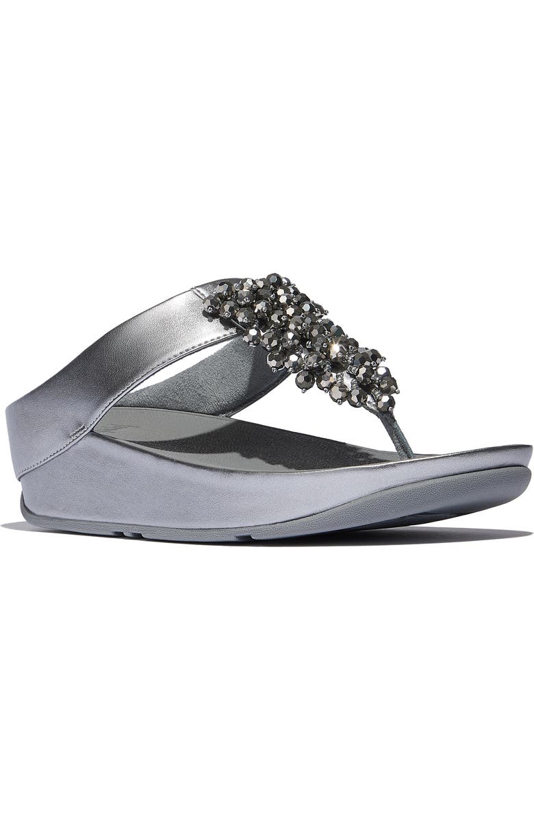 FitFlop Rumba Iridescent beaded toe-post sandals, Main, color, Silvereen