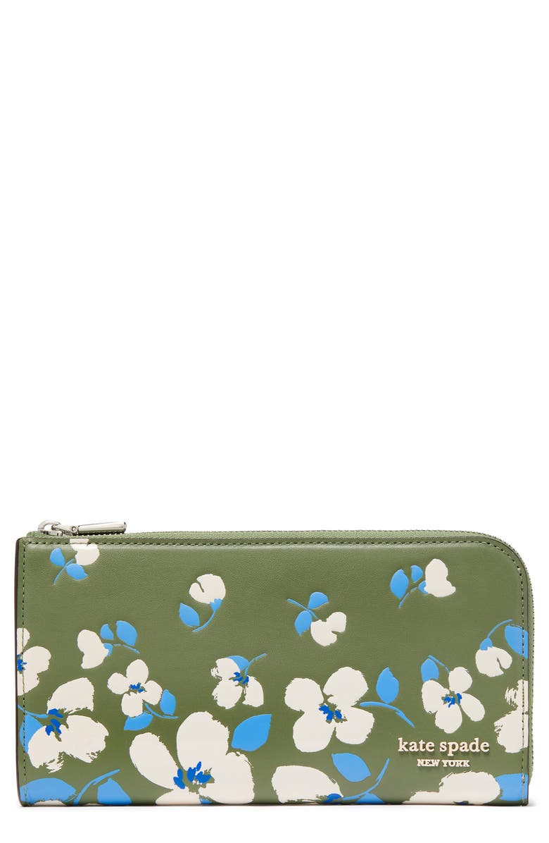 Kate Spade New York devin embossed painterly blooms leather zip wallet, Main, color, 