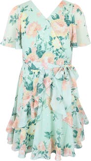 Zunie Kids' Metallic Clip Dot Chiffon Faux Wrap Party Dress