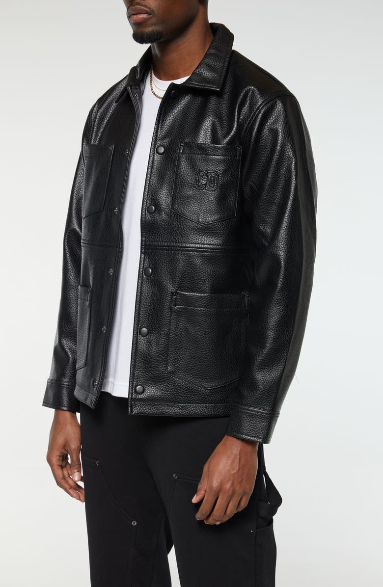 CRIMINAL DAMAGE Faux Leather Utility Shirt Jacket, Alternate, color, Black