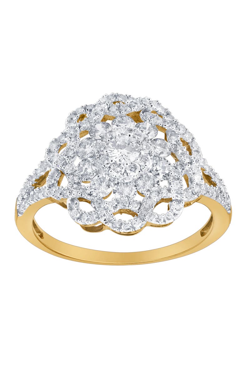 Caeloria 0.95 Cts Natural Diamond Floral Cluster 14K Gold Ring, Main, color, 14K Yellow Gold