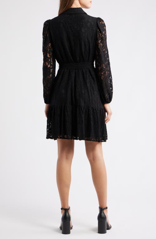 Anne Klein Long Sleeve Lace Shirtdress In Black