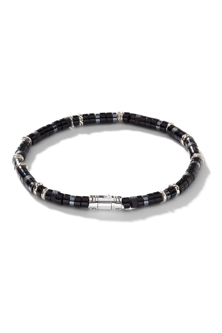 Heishi Bracelet, Gemstones, Sterling Silver, Alternate, color, SILVER/ BLACK