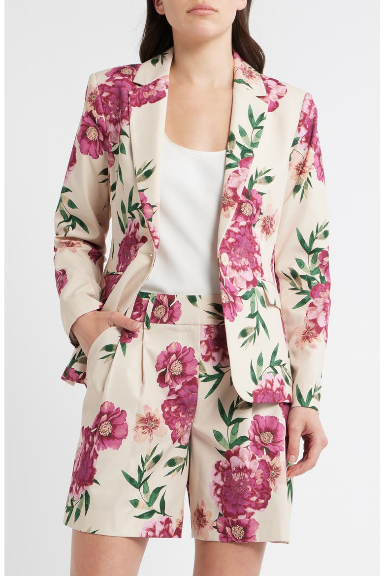 Print One-Button Blazer, Main, color, SAND BERRY FLORAL