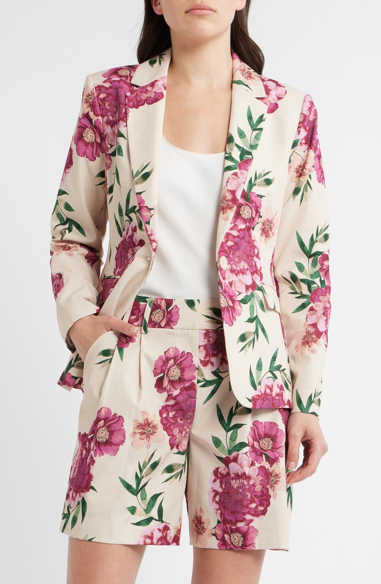 Tahari ASL Print One-Button Blazer, Main, color, Sand Berry Floral
