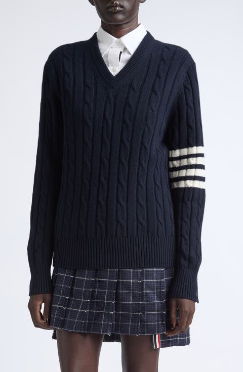 4-Bar Cable Stitch Cashmere Sweater