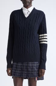 Thom Browne 4-Bar Cable Stitch Cashmere Sweater