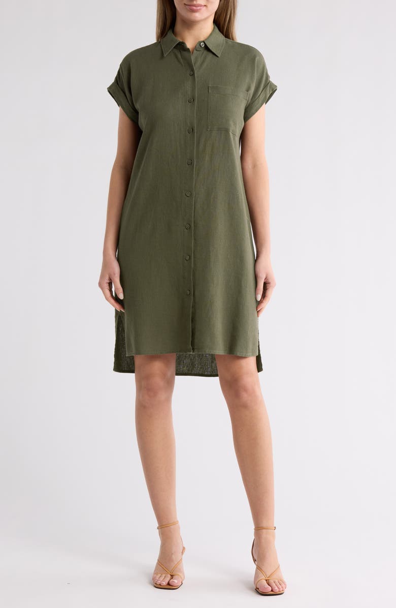 Calvin Klein Short Sleeve Linen Blend Shirtdress, Main, color, 