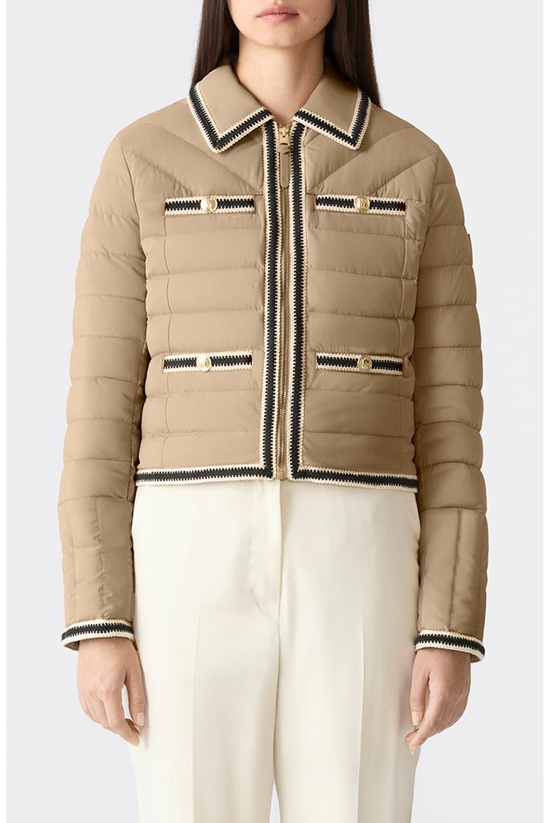 Petunia Water Repellent Braid Trim Down Puffer Jacket, Main, color, LIGHT CAMEL