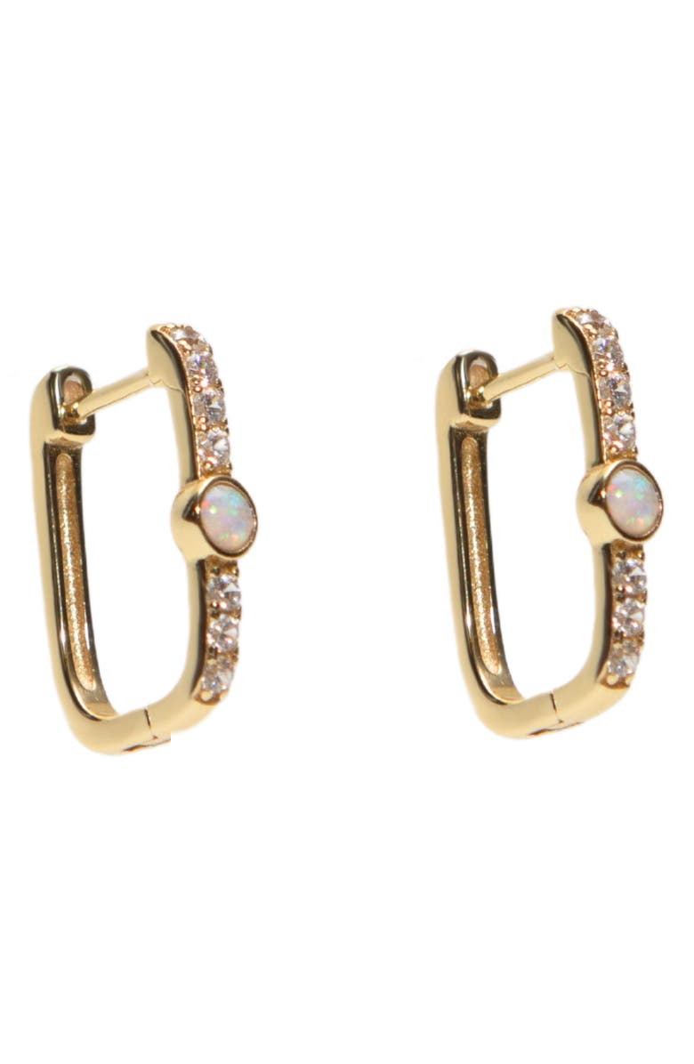 Argento Vivo Sterling Silver Opal & Cubic Zirconia Oblong Hoop Earrings, Main, color, Gold