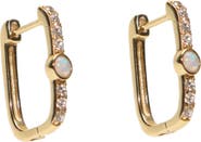 Argento Vivo Sterling Silver Opal & Cubic Zirconia Oblong Hoop Earrings