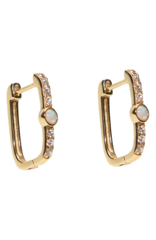 Argento Vivo Sterling Silver Opal & Cubic Zirconia Oblong Hoop Earrings In Gold