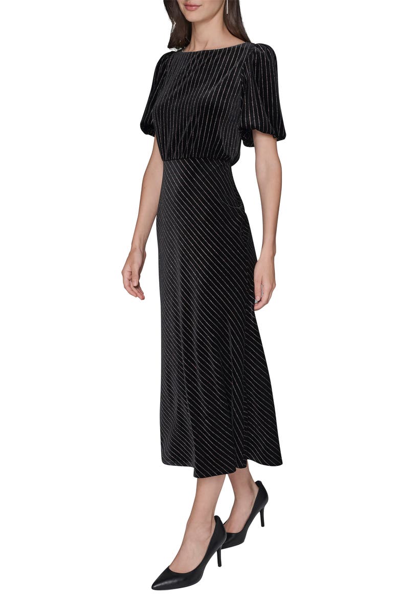 Metallic Stripe Velvet Midi Dress, Alternate, color, BLACK MULTI