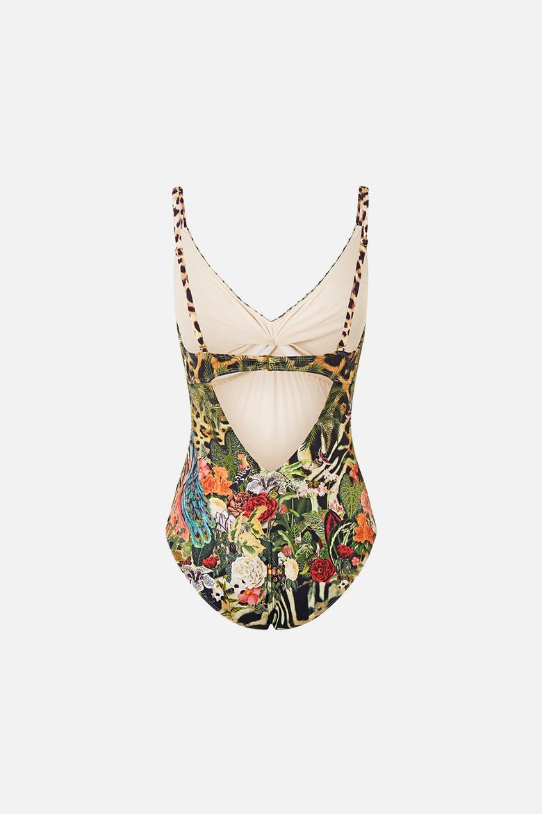 V Neck Underwire One Piece W Back Closure, Alternate, color, Leotigra Land