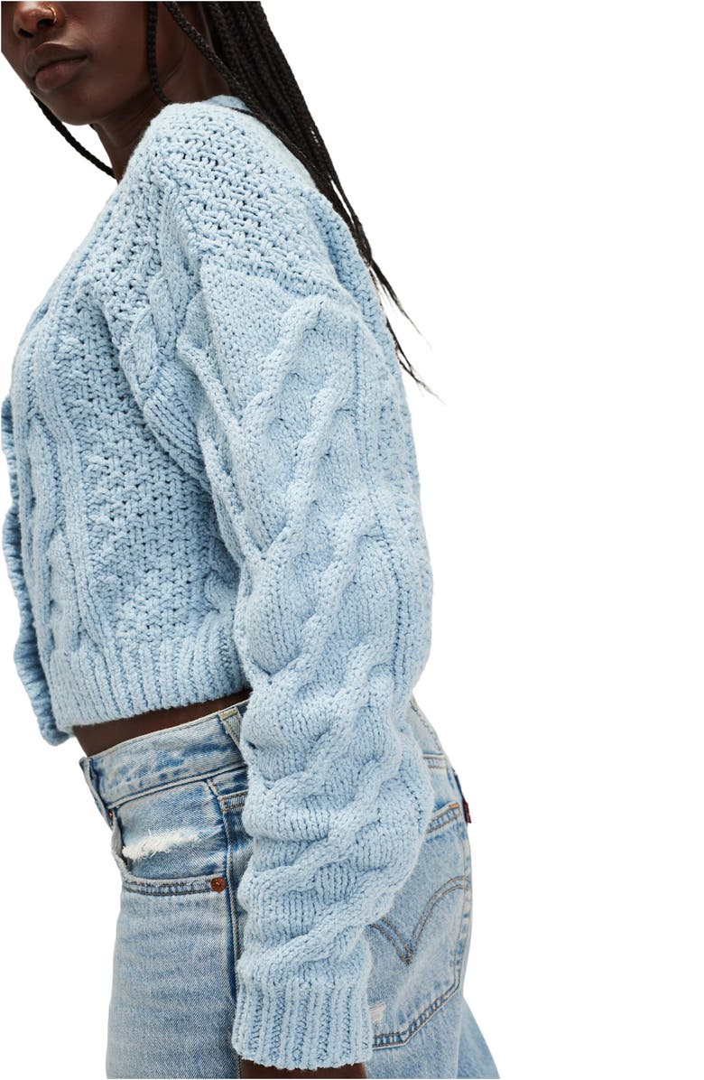 Free People Bonfire Cable Knit Cardigan, Alternate, color, Boardwalk Blue