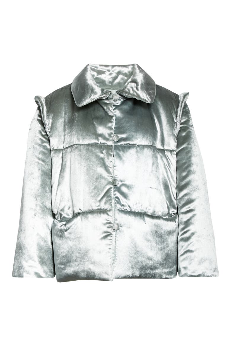 Galactic Velvet Puffer Coat, Alternate, color, SEAFOAM