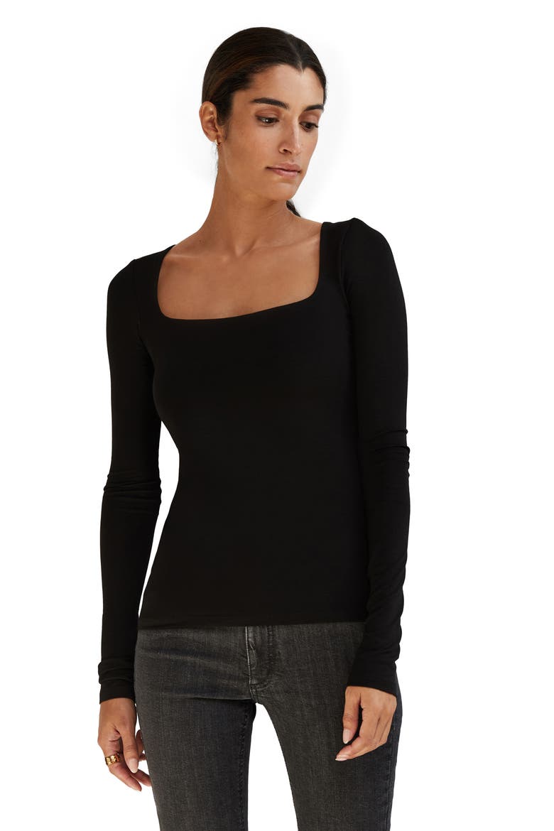 Yvonne Square Neck Jersey Top, Alternate, color, BLACK