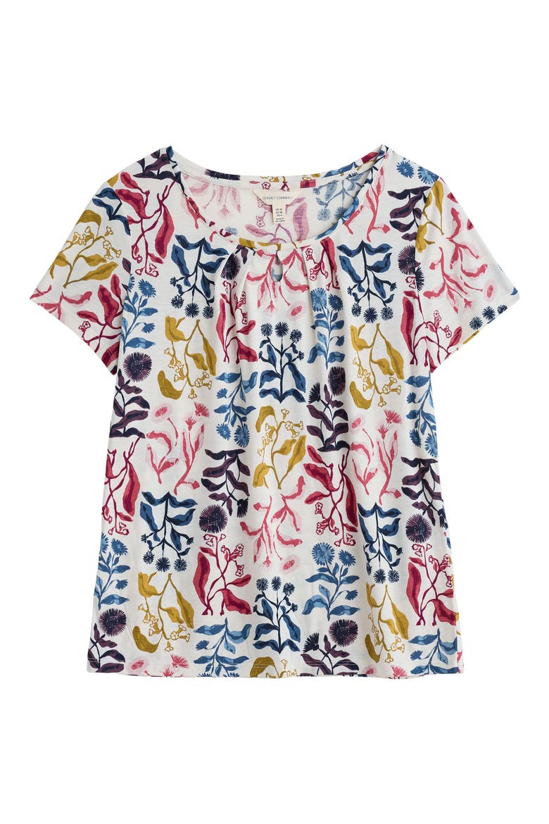 Appletree Floral Keyhole T-Shirt, Alternate, color, INKY BOTANICAL CHALK