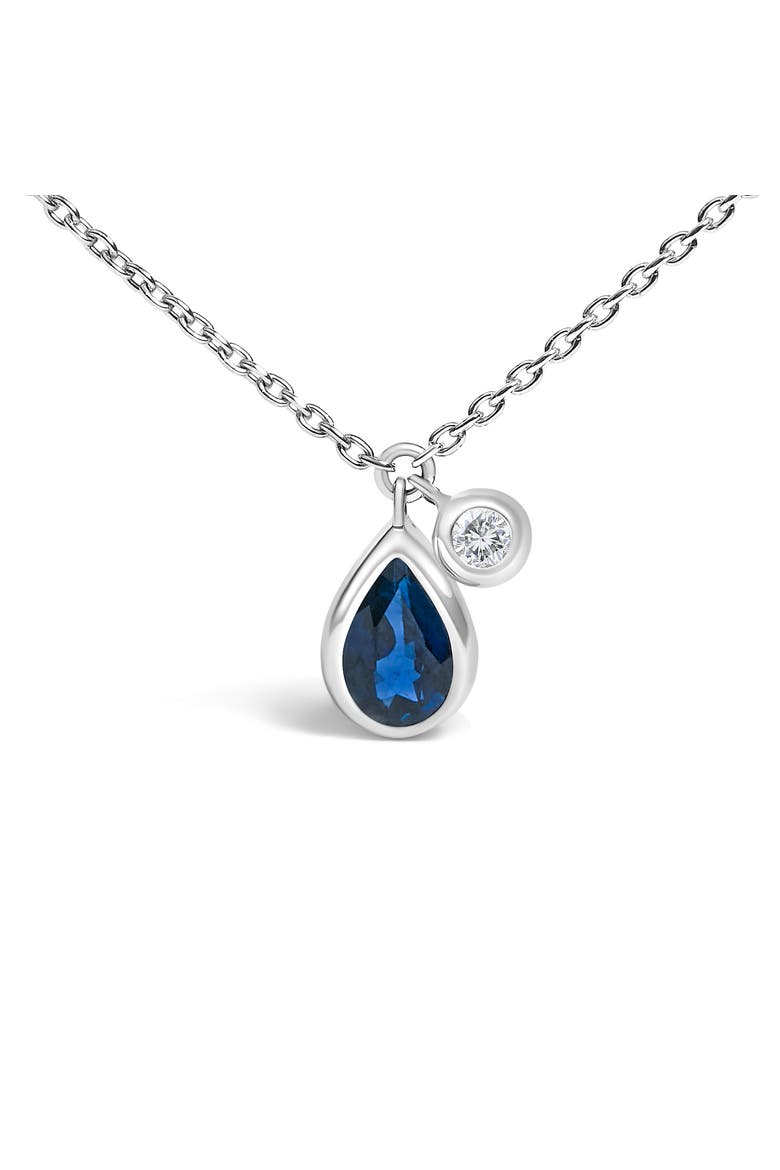 14K White Gold Pear Blue Sapphire and Diamond Charm Pendant Necklace, Alternate, color, White