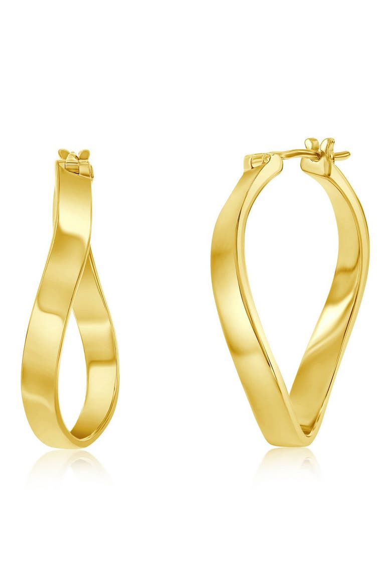 14K Gold Plated Sterling Silver Wavy Hoop Earrings, Main, color, GOLD