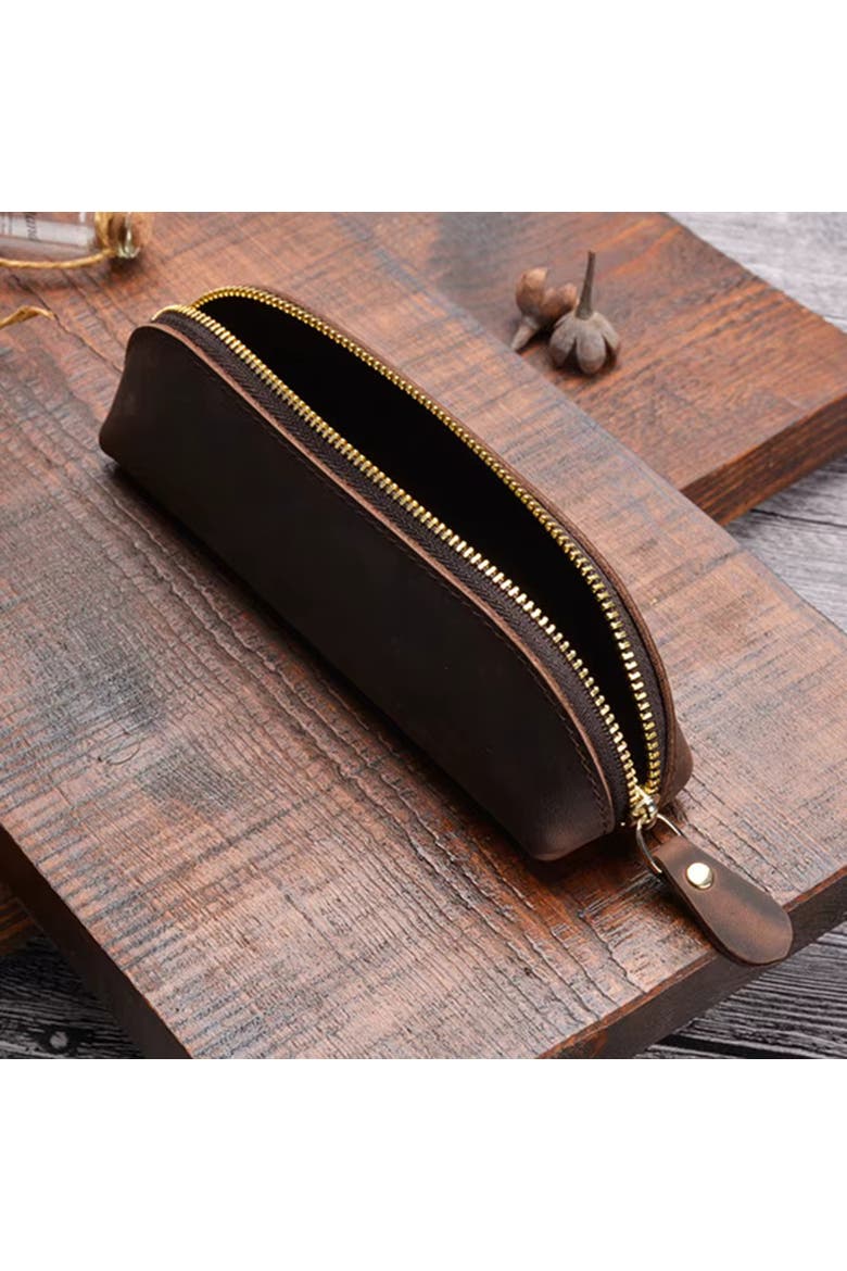 The Paavo Leather Pen Case | Leather Makeup Pouch, Alternate, color, Dark Brown