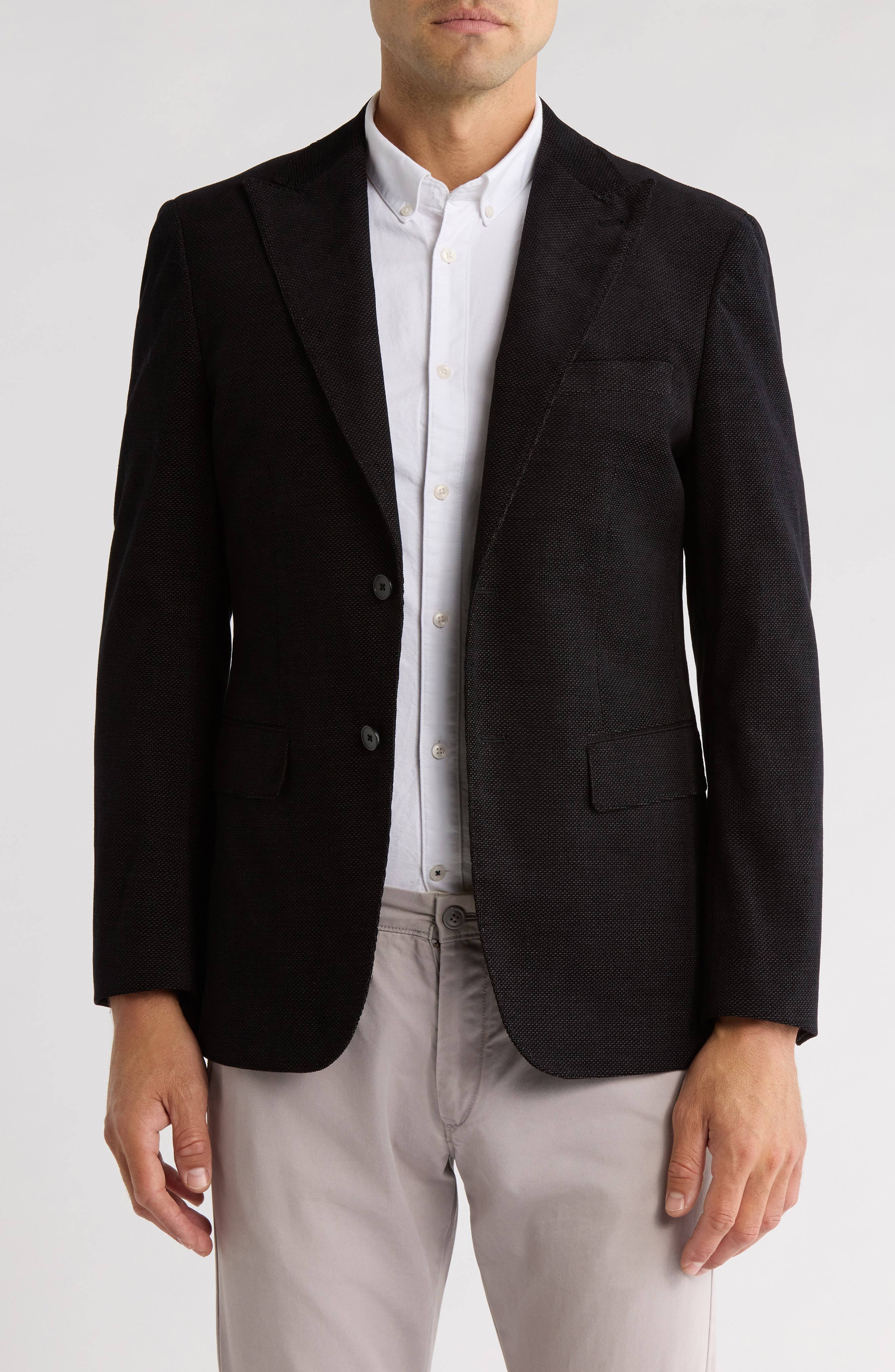 Lucky Brand Solid Peak Lapel Cotton Blend Sport Coat