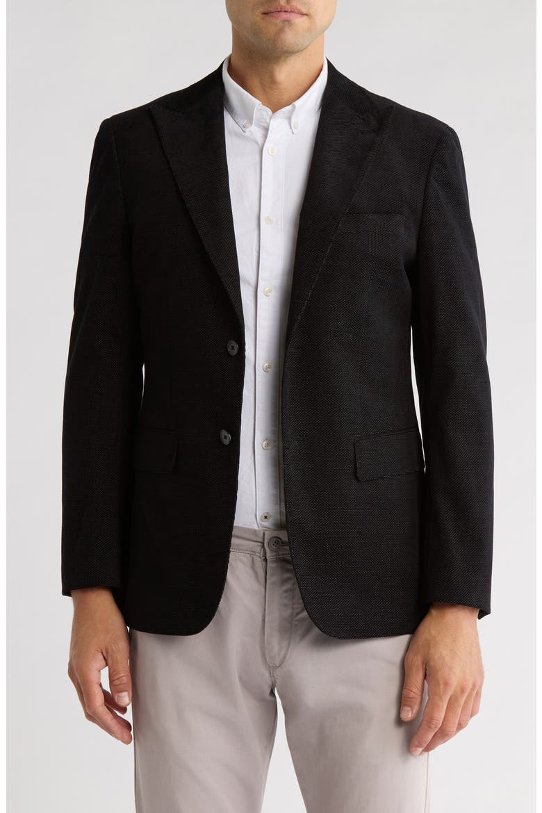 Solid Peak Lapel Cotton Blend Sport Coat, Main, color, BLACK