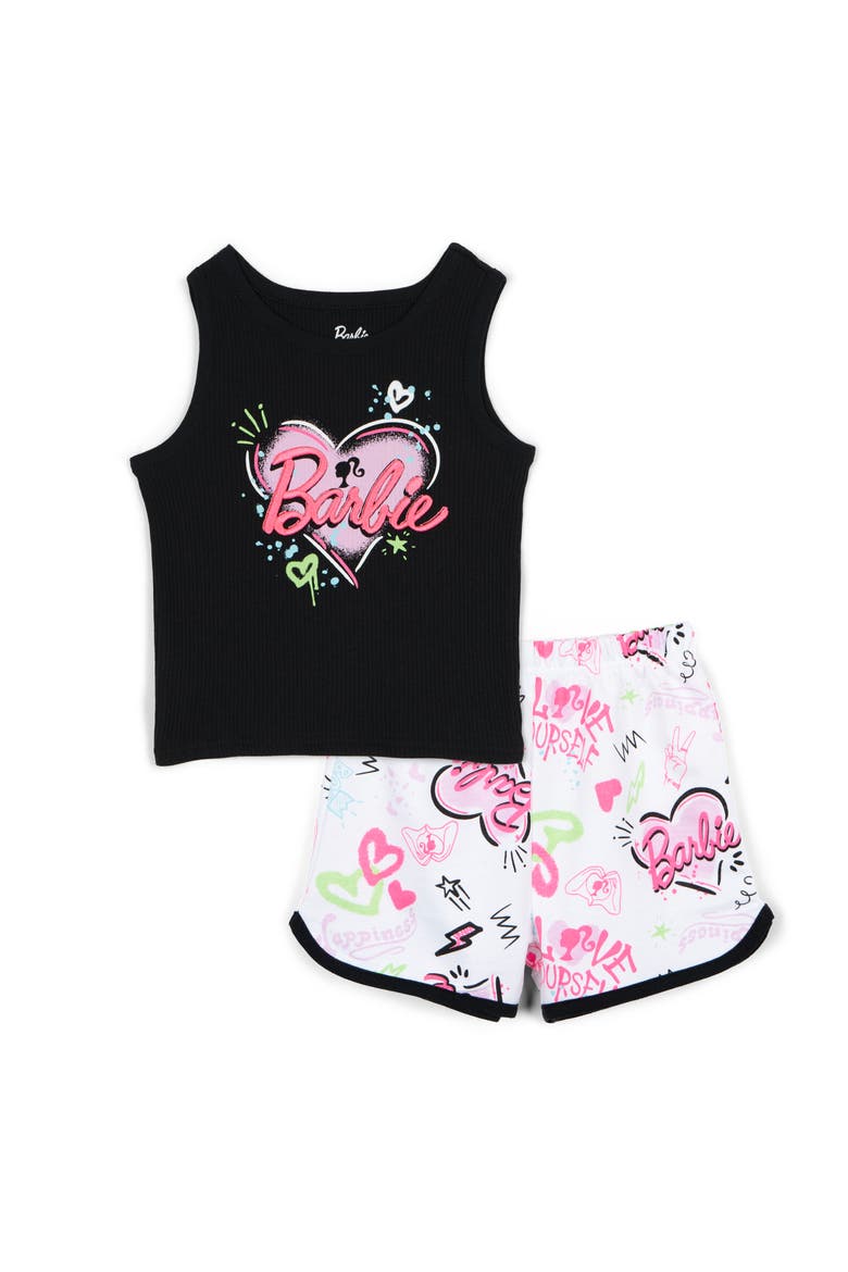 2-Piece Sleeveless Tank Top and Shorts Set, Main, color, Black Neon Pink