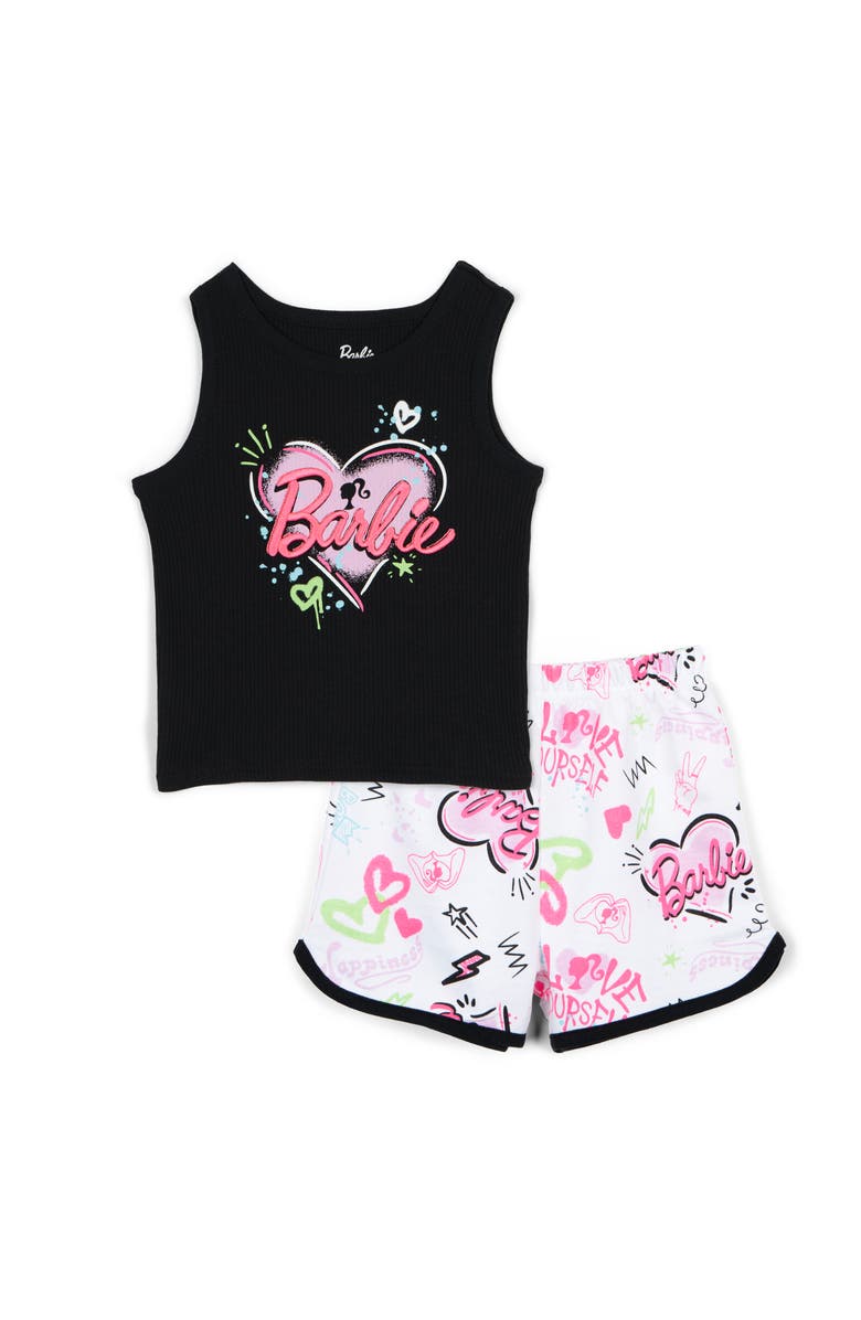Barbie 2-Piece Sleeveless Tank Top and Shorts Set, Main, color, Black Neon Pink
