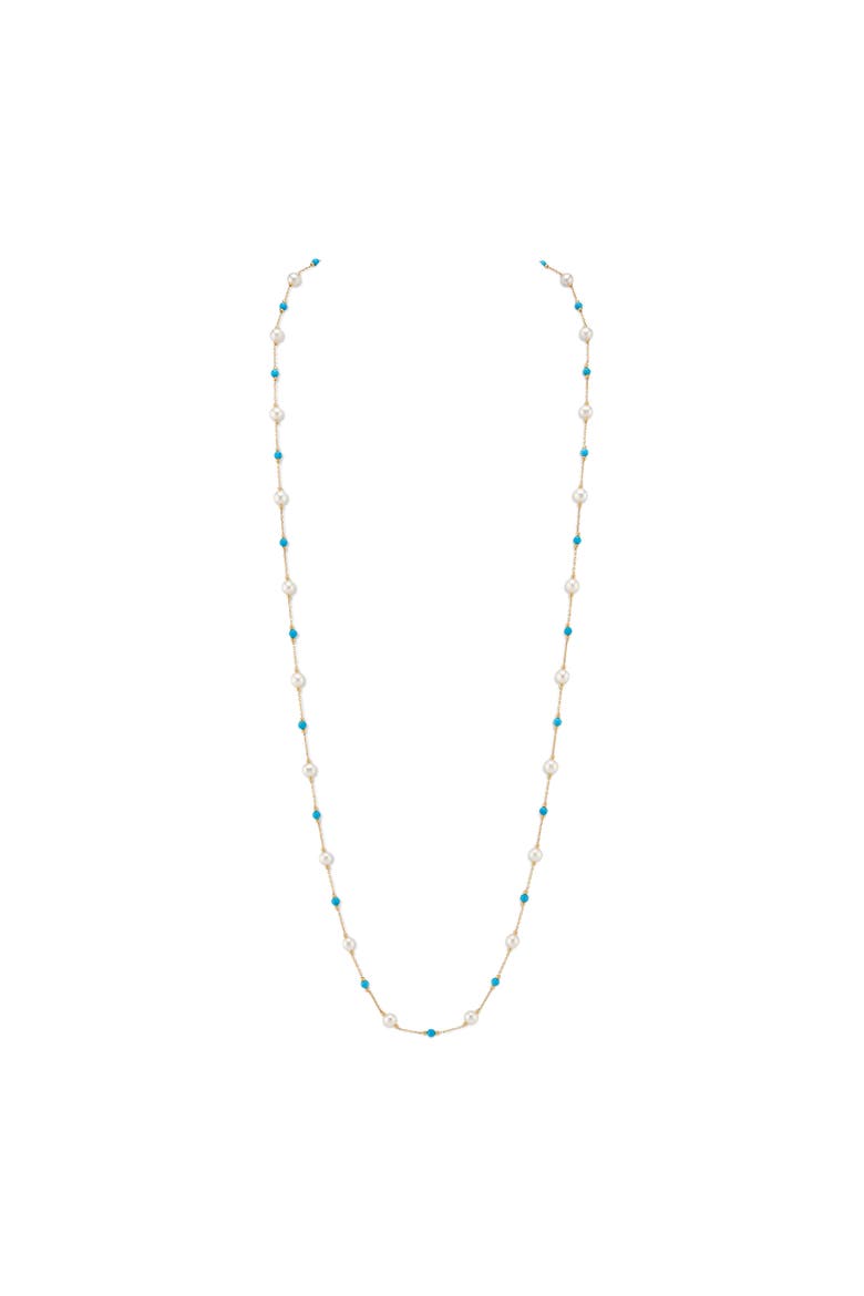 White Freshwater Pearl Tincup Turquoise Necklace, Main, color, Yellow Gold Fill