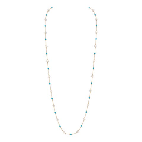 White Freshwater Pearl Tincup Turquoise Necklace