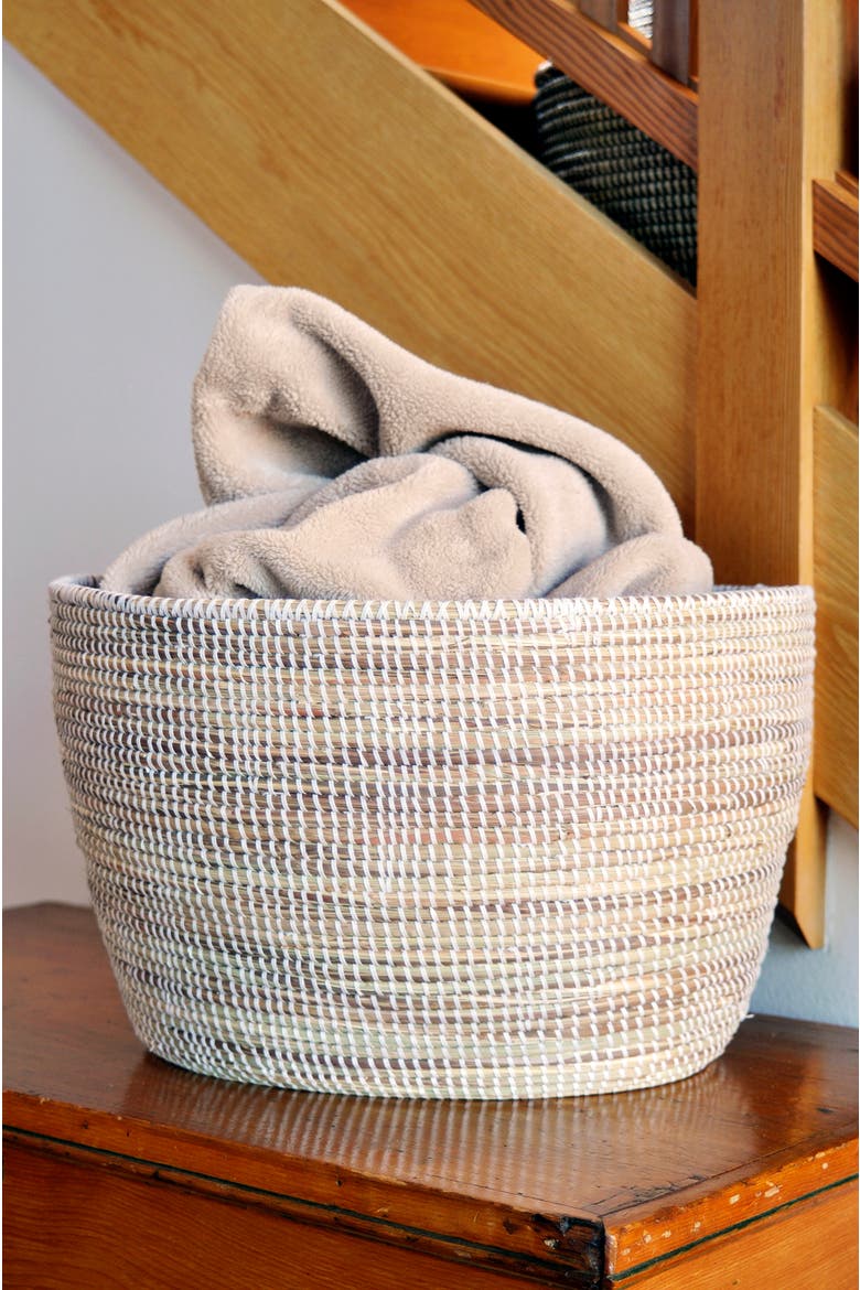 Solid White Knitting Basket, Alternate, color, White