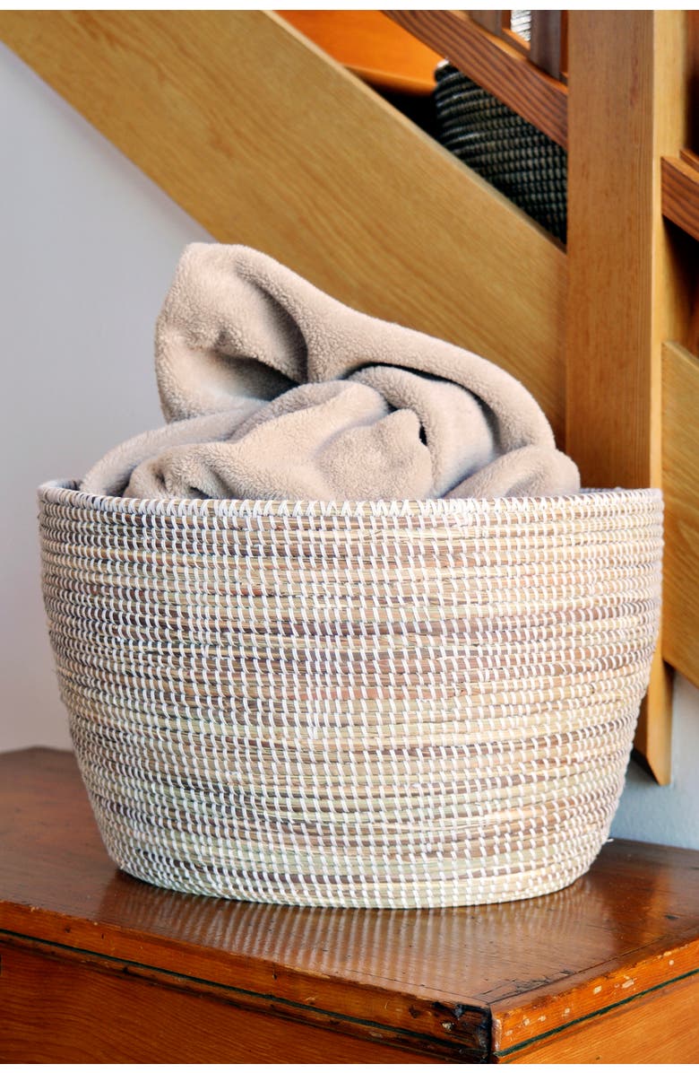 African Modern Solid White Knitting Basket, Alternate, color, White