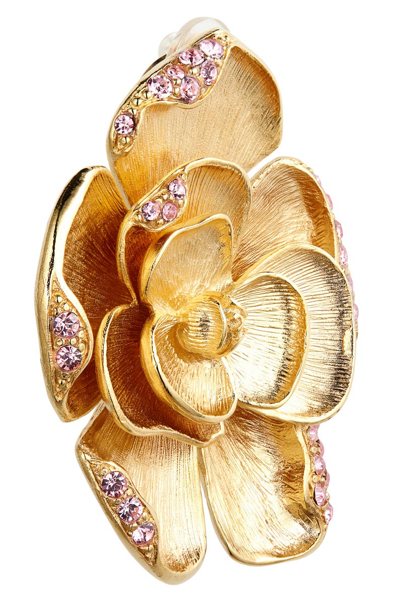 Oscar de la Renta Large Rose Clip-On Earrings, Alternate, color, Rose