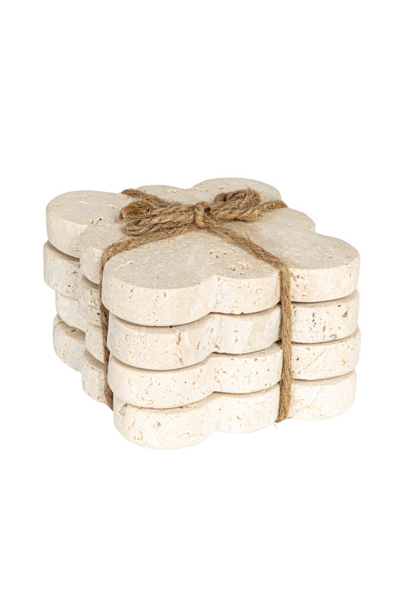 Storied Home Tuscan Elegance Travertine Coaster Set, Natural, Set of 4, Main, color, Natural