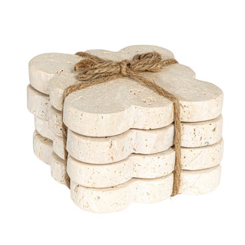 Tuscan Elegance Travertine Coaster Set, Natural, Set of 4