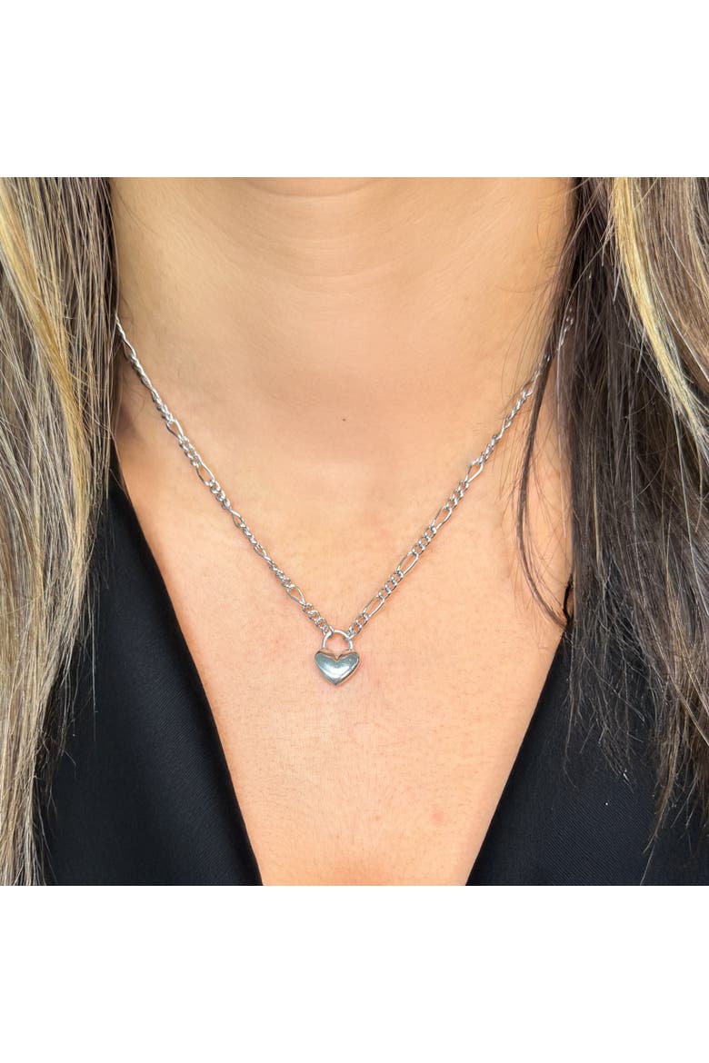 Figaro Heart Padlock Necklace, Alternate, color, Sterling Silver