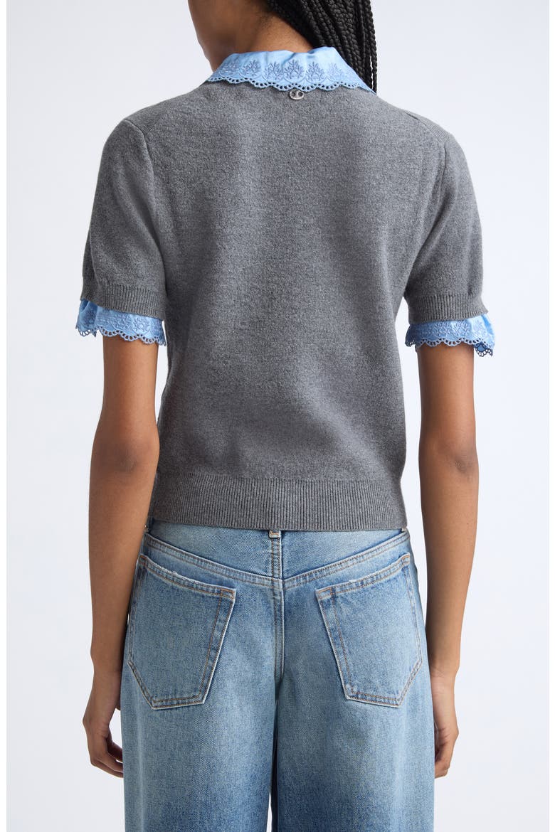 Short Sleeve Wool & Cashmere Sweater with Removable Collar, Alternate, color, MIX CASH LINGERIE