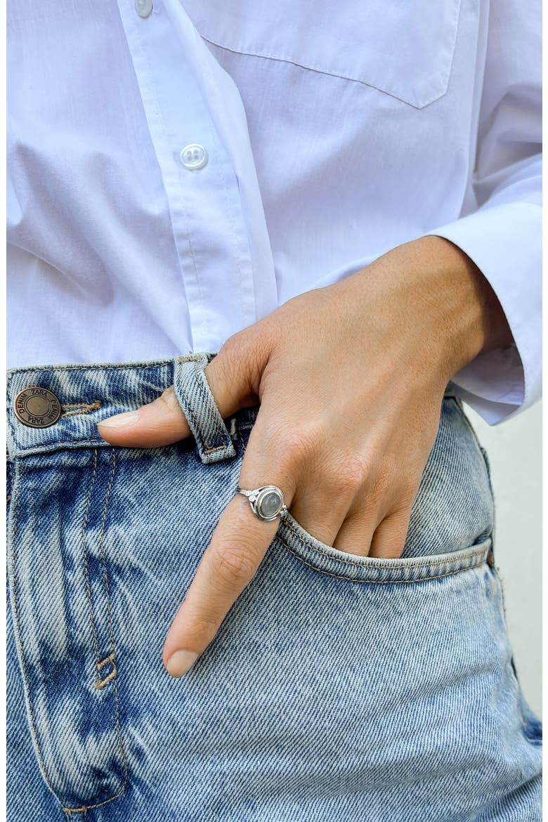 Labradorite & CZ Ring, Alternate, color, GREEN