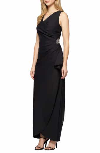 Alex Evenings Embellished Side Drape Column Formal Gown